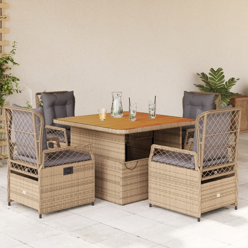 Ensemble à manger de jardin avec coussins 5pcs beige poly rotin