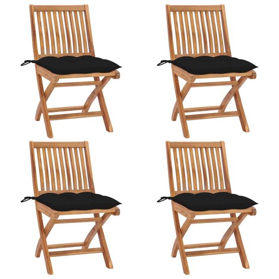 Chaises pliantes avec coussins, 4 pièces, en teck massif