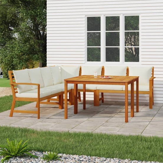 Ensemble à manger de jardin coussins 7 pcs bois acacia