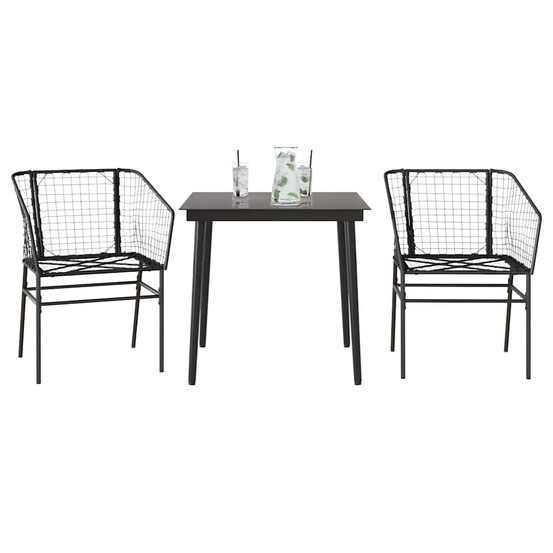 Ensemble à manger de jardin 3 pcs noir résine tressée verre