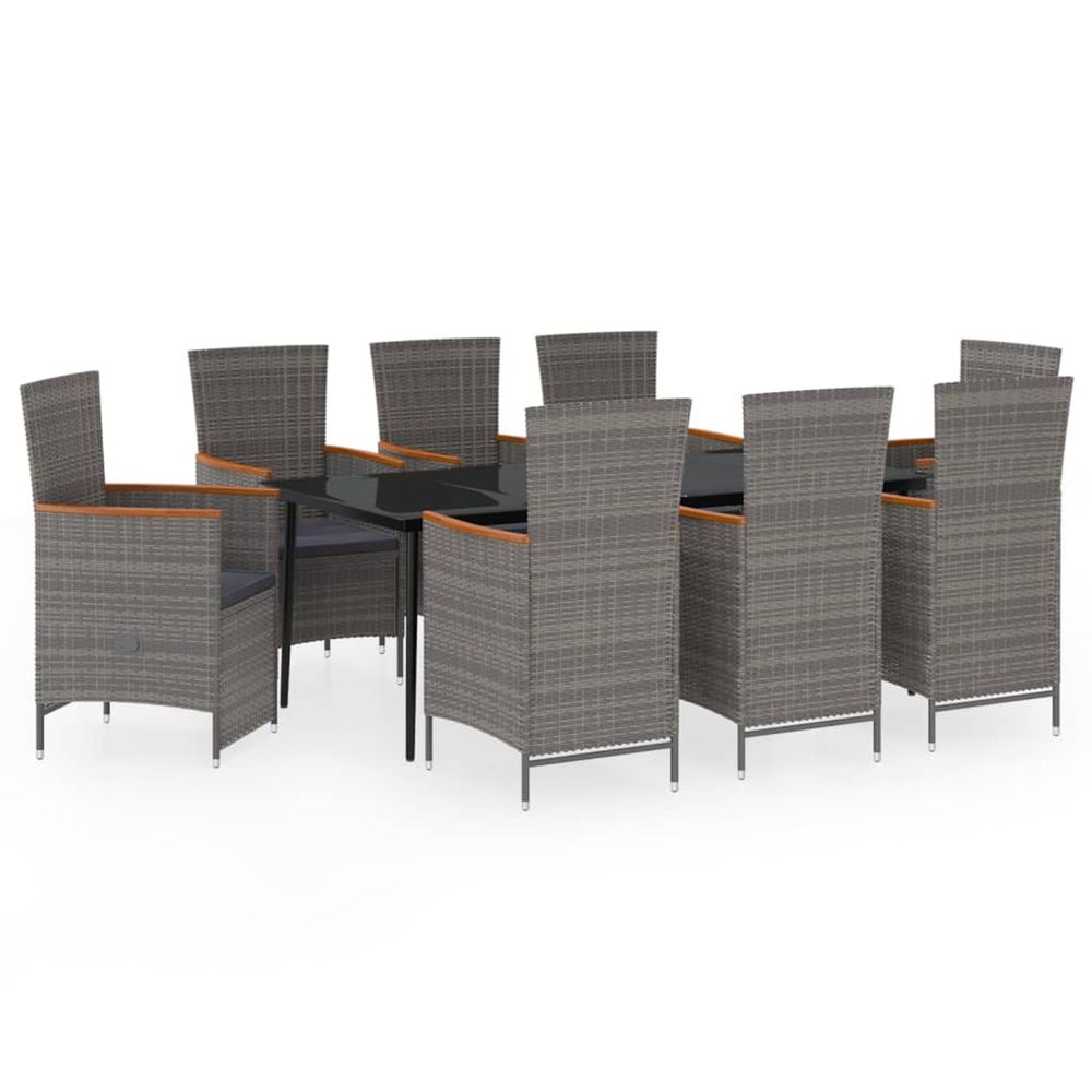 Ensemble à manger de jardin avec coussins 9 pcs gris