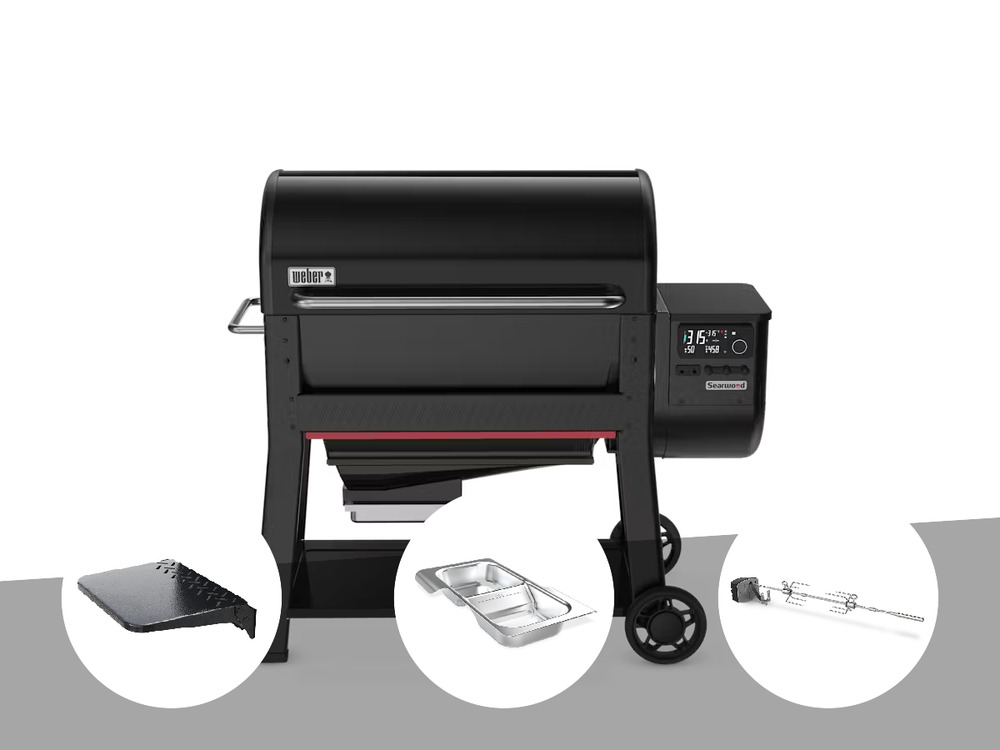 Barbecue à pellets searwood xl 600 + plan de travail + kit de fumage + rôtissoir