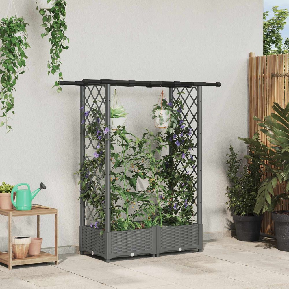 Potager surélevé treillis toit pp balcon culture verticale 122cm gris