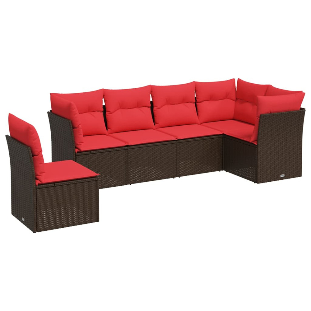 Salon de jardin avec coussins 7 pcs marron résine tressée