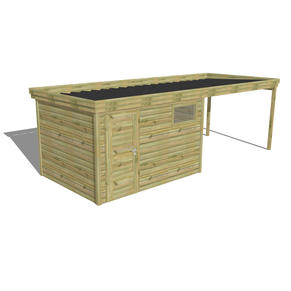Abri de jardin bois pin traité autoclave 27mm - 6,94x2,64m / 18m2 - bac acier - abri français