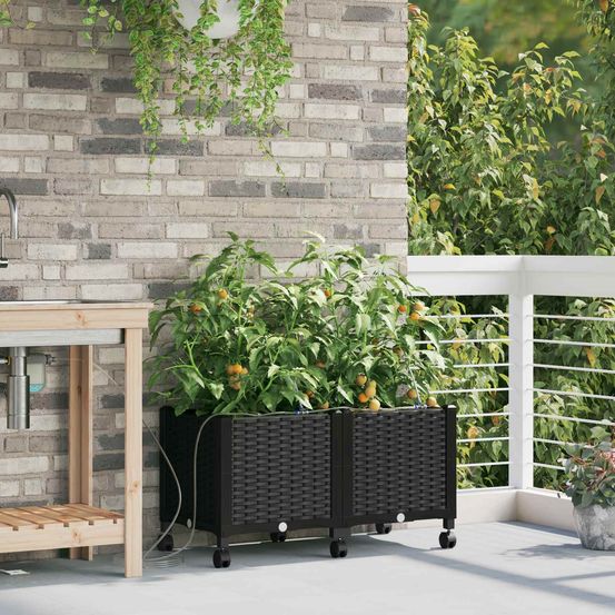 Jardinière sur pied en polypropylène pour jardin avec irrigation et roulettes 80cm noir