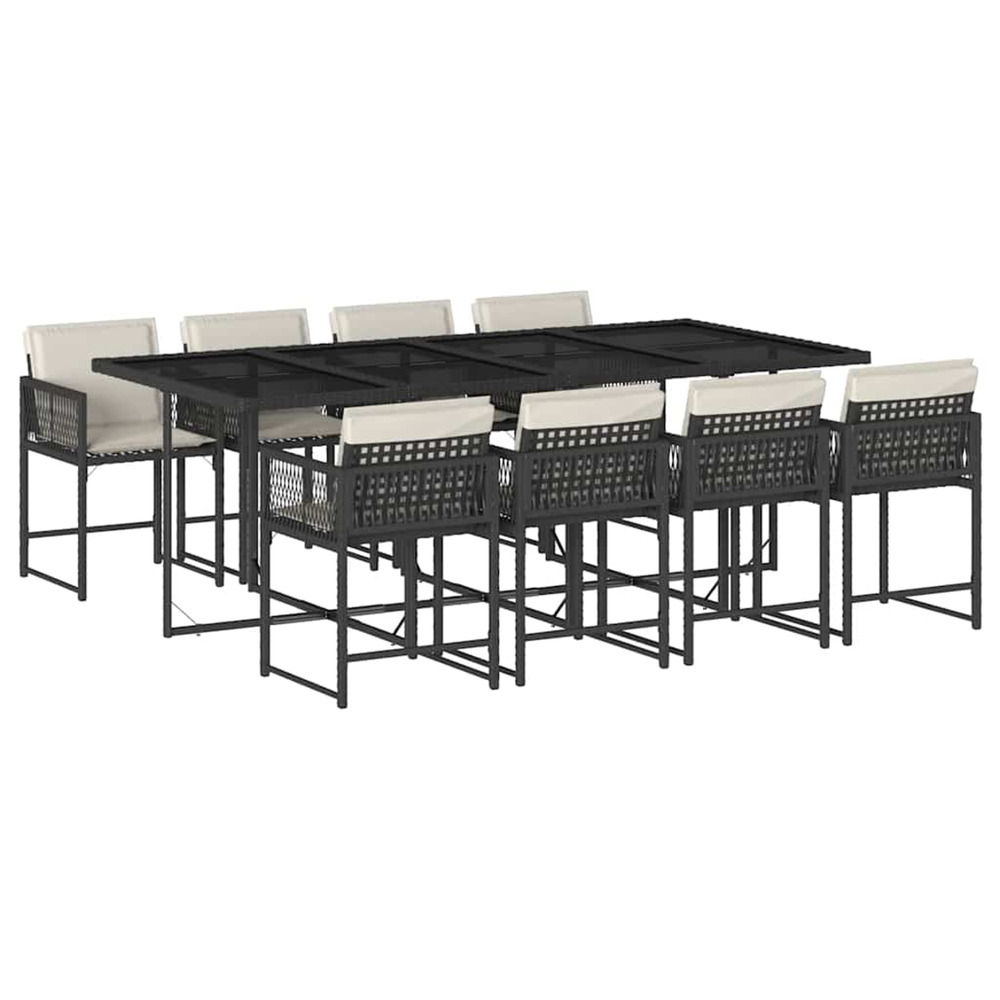 Ensemble à manger de jardin 9pcs coussins noir résine tressée