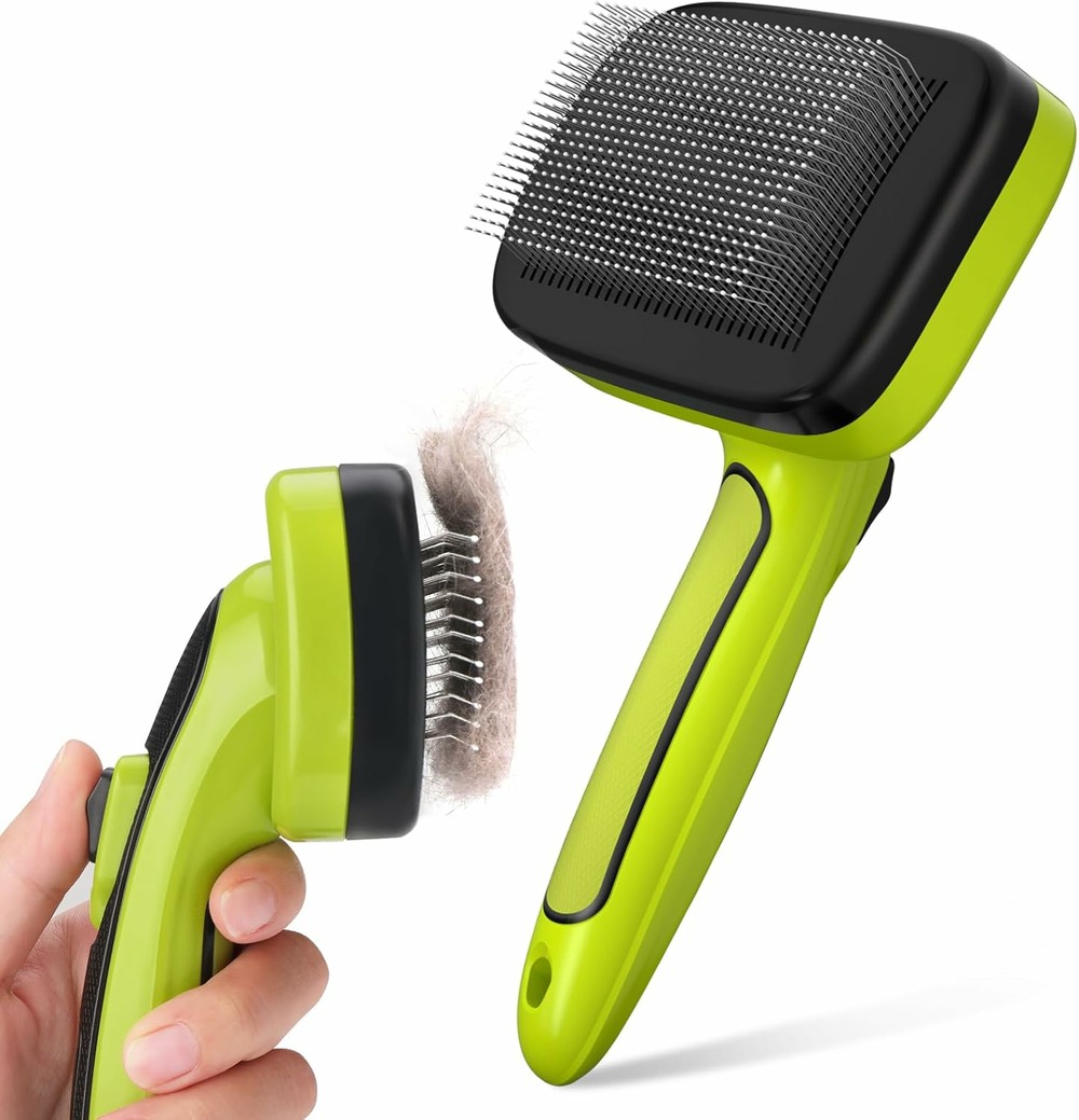 Brosse auto-nettoyante 135° pour chiens et chats – élimination efficace des poils morts vert