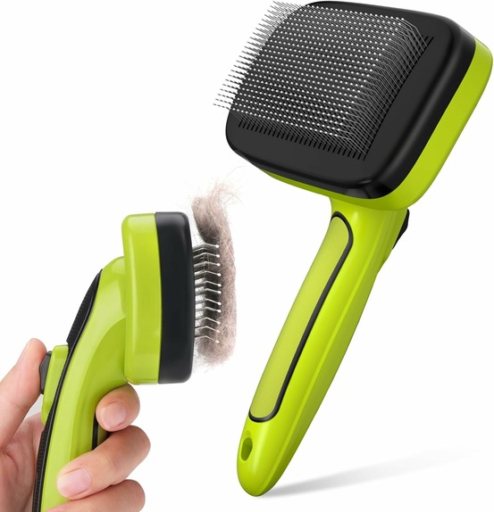 Brosse auto-nettoyante 135° pour chiens et chats – élimination efficace des poils morts vert