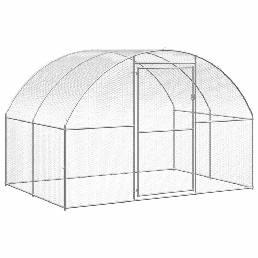 Poulailler enclos cage poules d'extérieur 3 x 2 x 2 m acier galvanisé argent