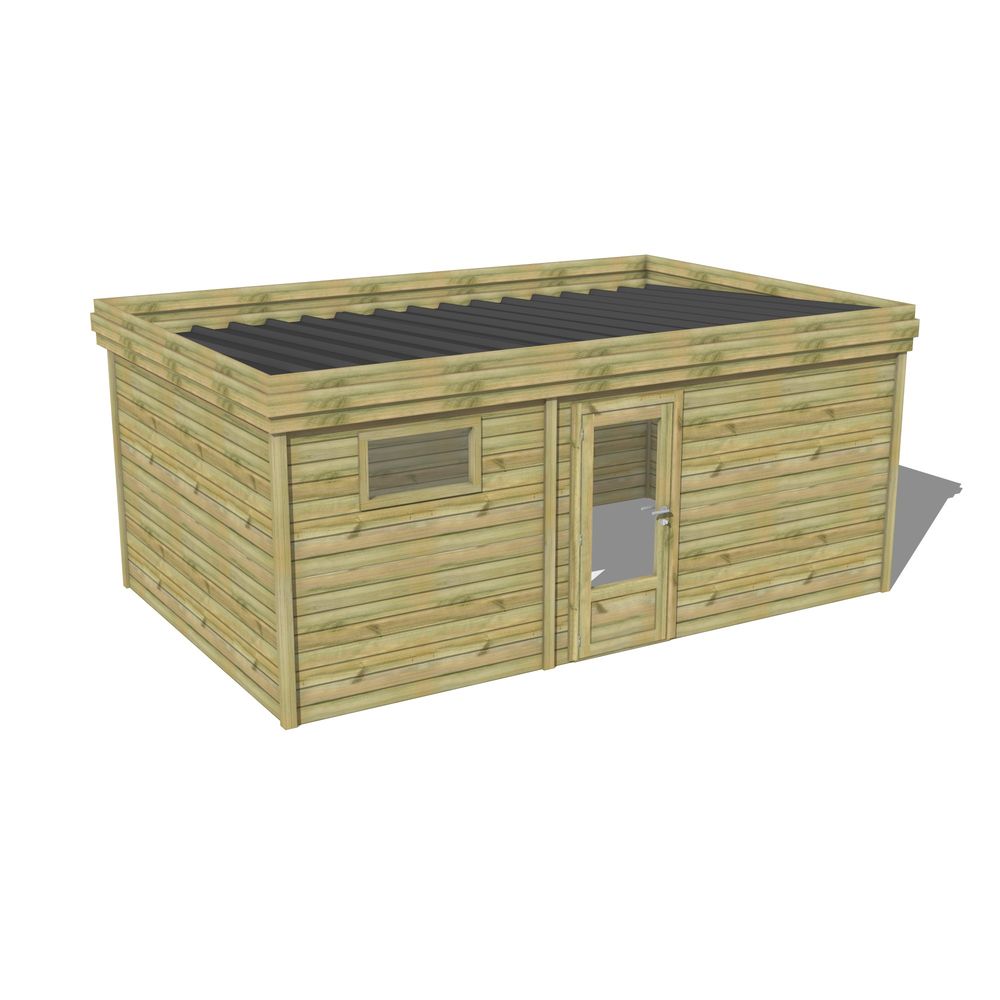Abri de jardin bois pin traité autoclave 27mm - 5,495x3,44m / 19m2 - bac acier - abri français