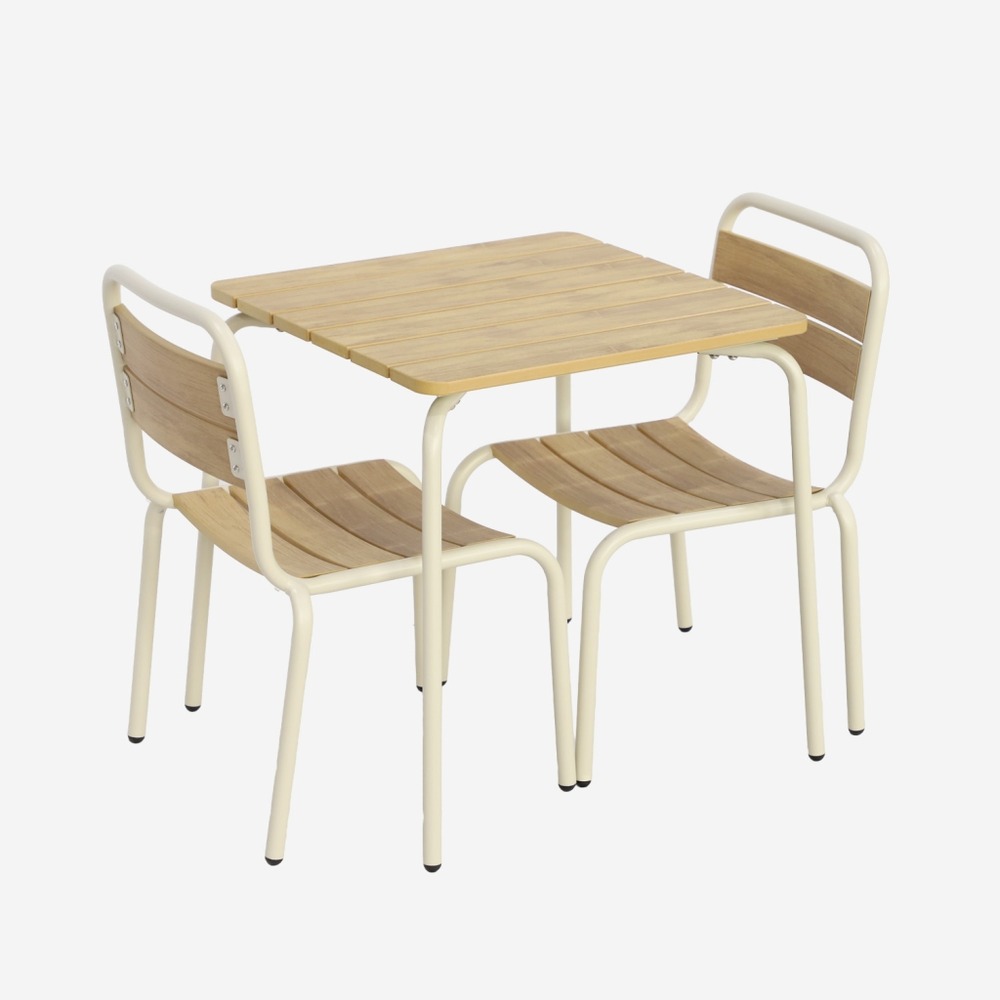 Table de jardin enfant acier et décor bois + 2 assises - suzie
