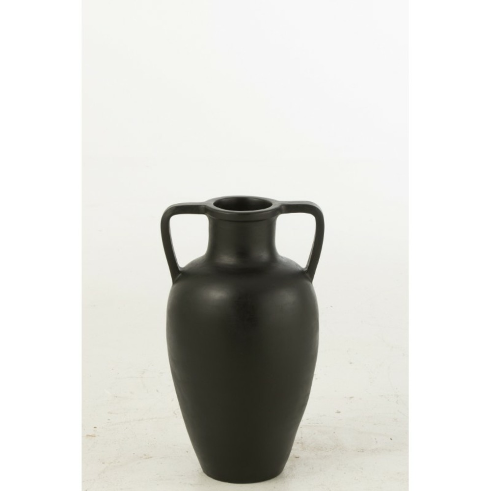Vase 2 anses en poterie noir 30x30x48 cm