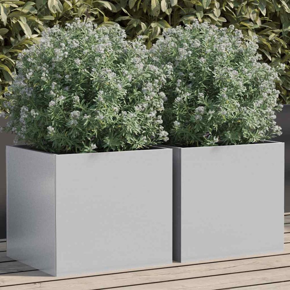 Lot de 2 jardinières acier galvanisé argenté pour extérieur 32x30x29cm