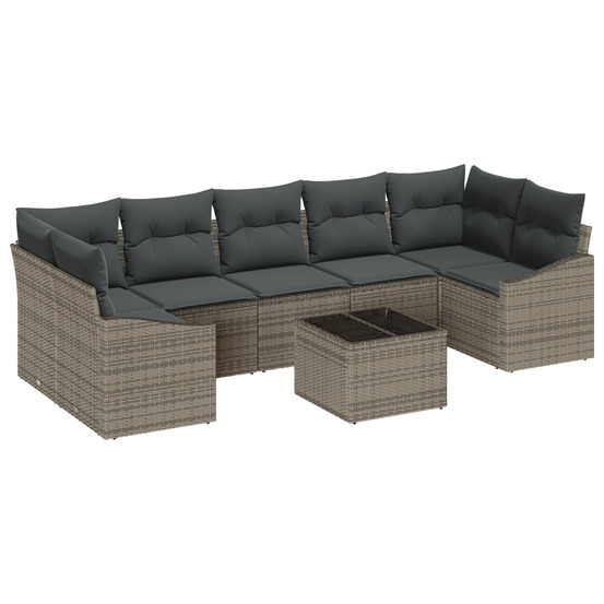 Ensemble de canapé de jardin de 8 pièces avec coussins gris poly rattan