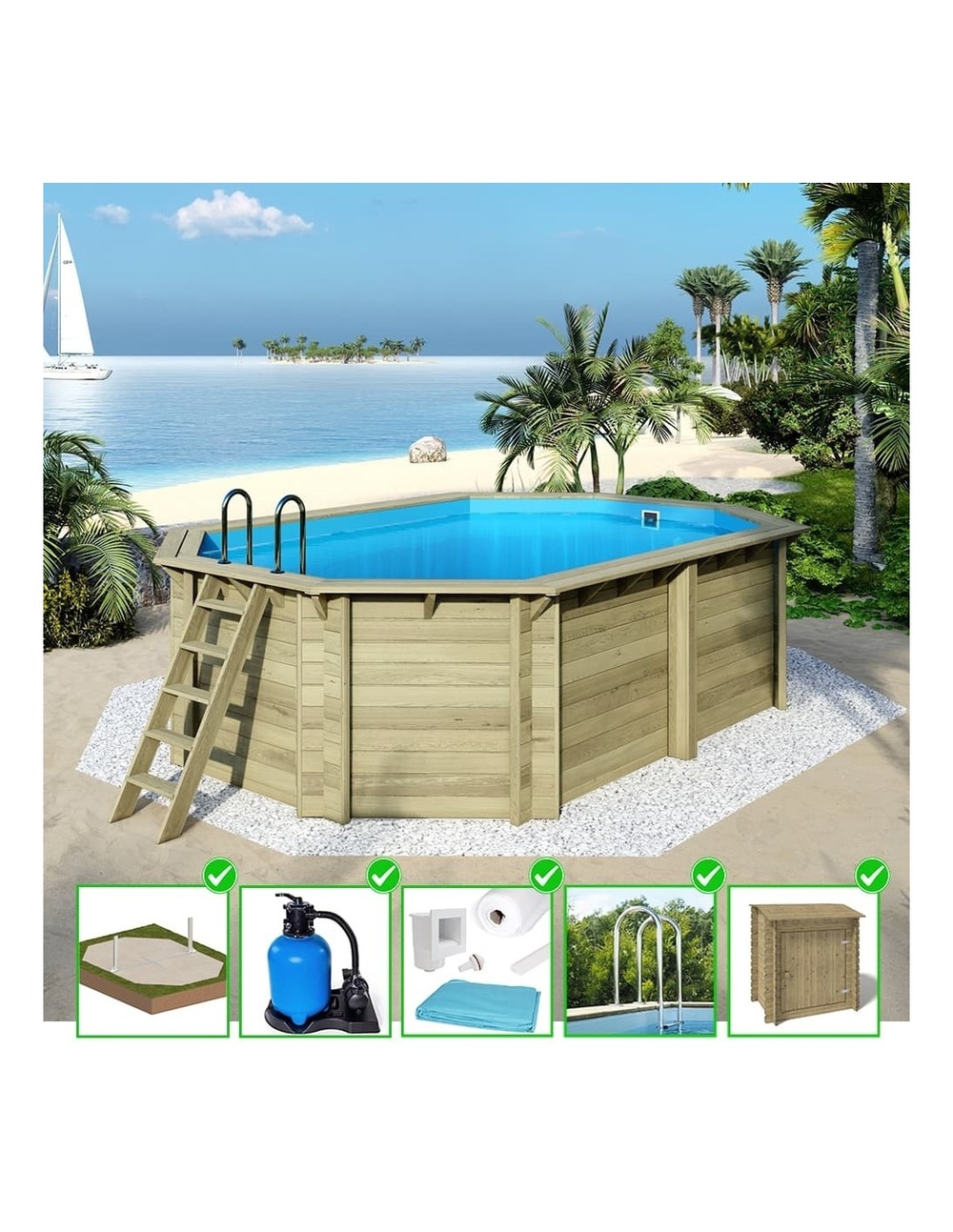 Piscine en bois nemo 5,79x3,49 - h.1,45 m cadre en métal, sans dalle béton - bas7304ospu+sza - altanka