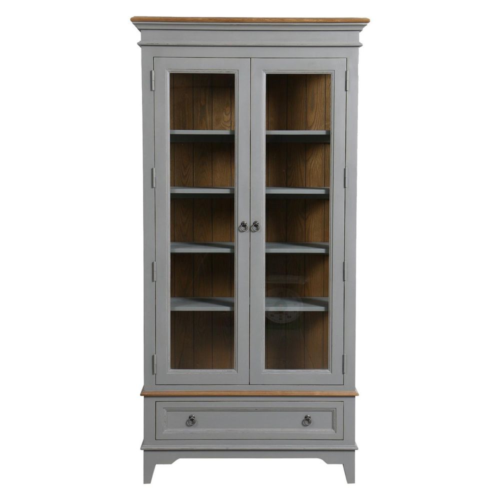 Vitrine 2 portes 1 tiroir bois gris - esquisse interior's