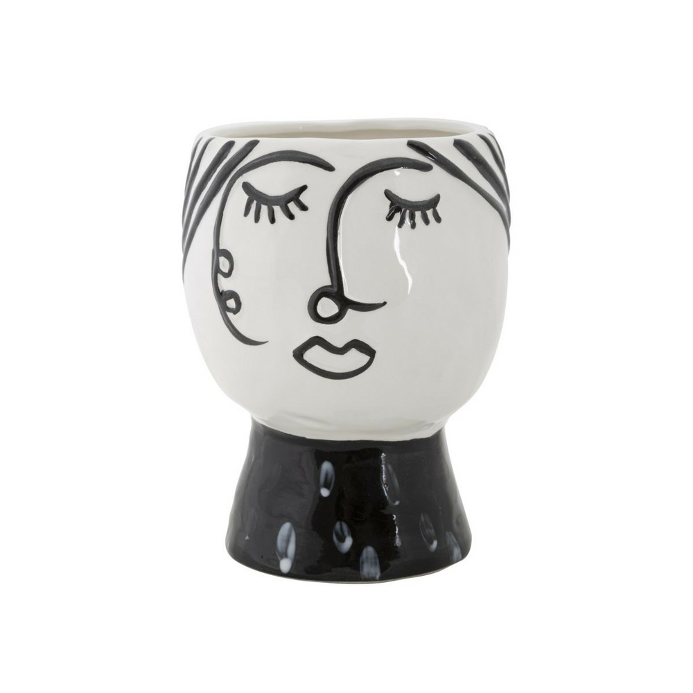Vase pot visage en porcelaine face 18cm blanc & noir