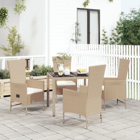 Ensemble à manger de jardin avec coussins 5pcs beige poly rotin