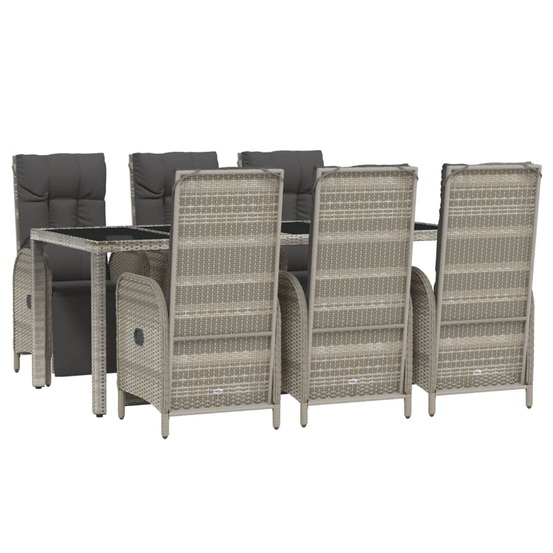 Mobilier à dîner de jardin et coussins 7 pièces gris rotin