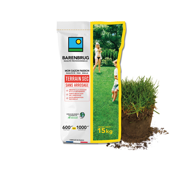 Barenbrug - gazon terrain sec sans arrosage - résiste à la chaleur et à la sécheresse - forte réduction de l'arrosage