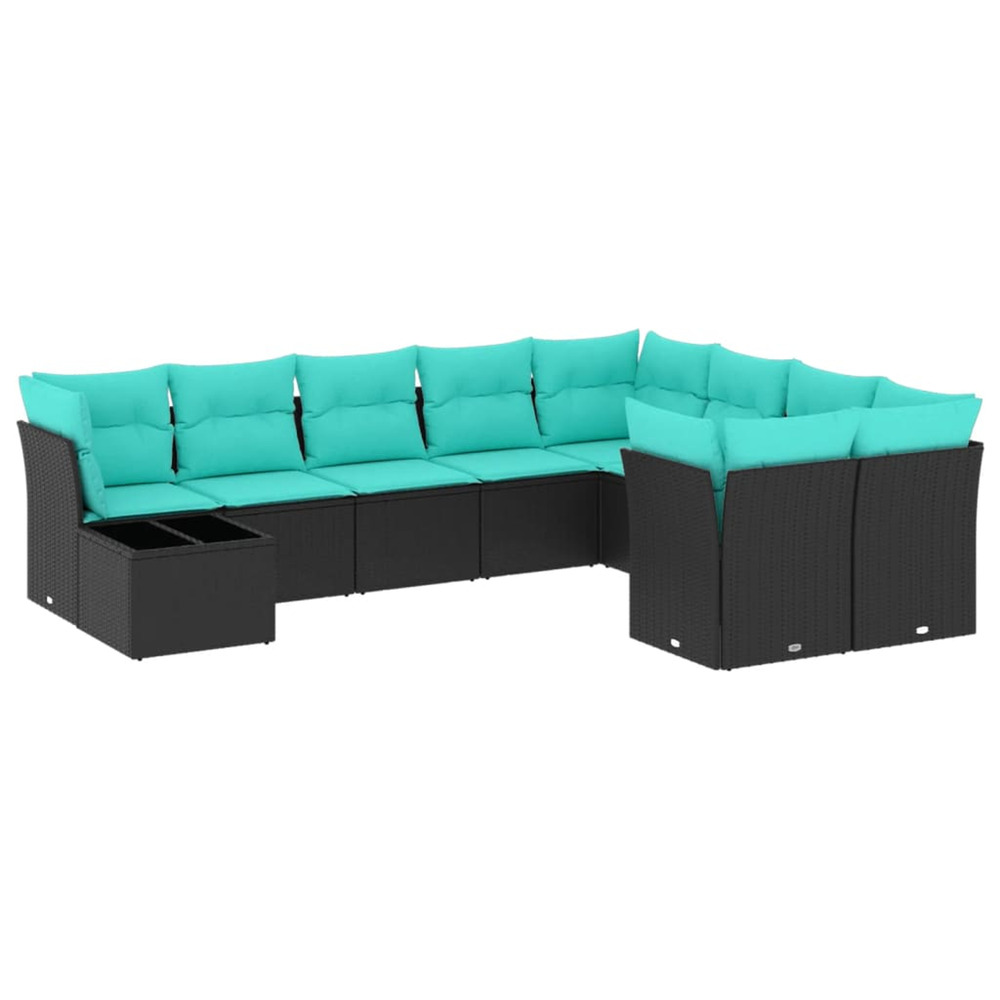 Salon de jardin 10 pcs avec coussins noir résine tressée