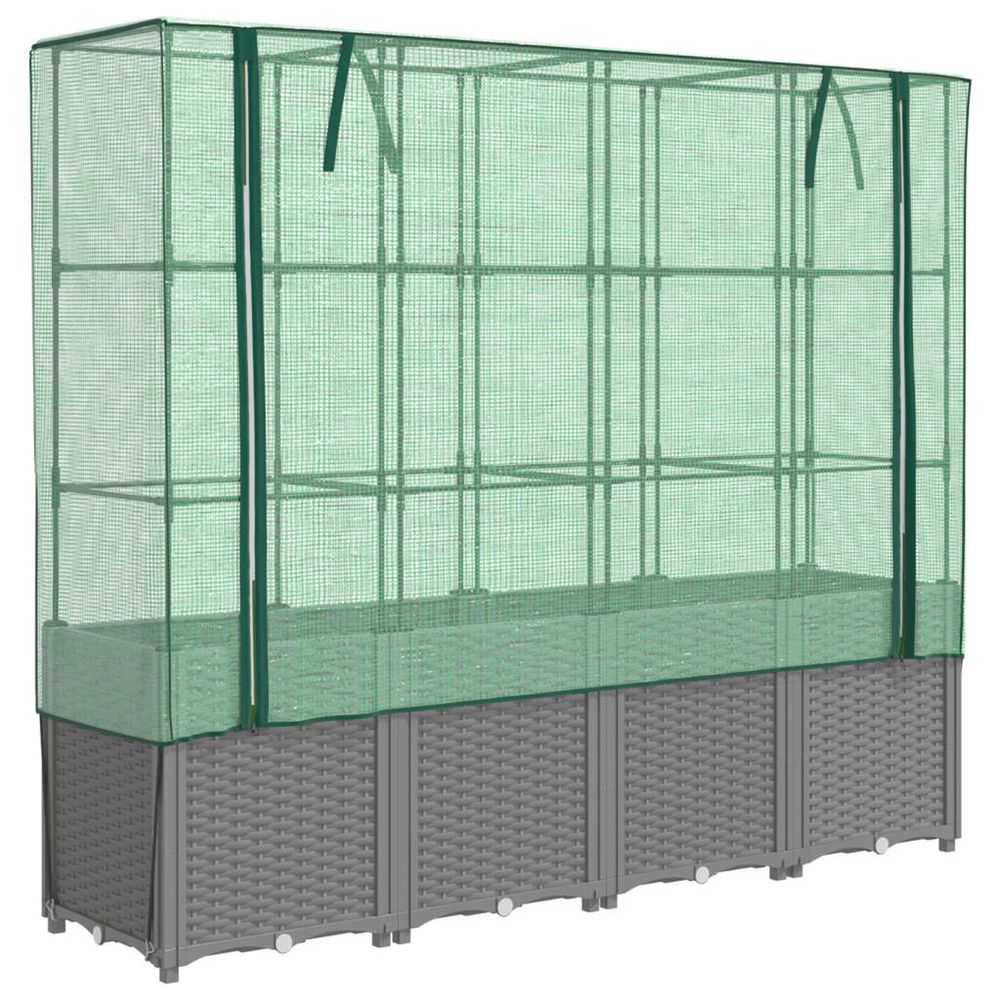 Jardinière d'extérieur surélevée avec housse aspect rotin 160x40x153 cm