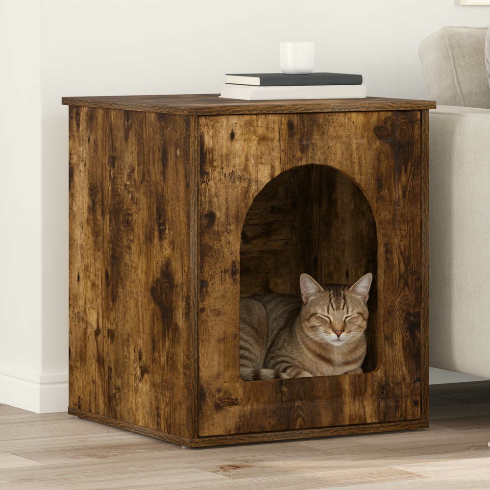 Maison pour chat chêne fumé 53 x 52 x 62 cm bois d'ingénierie