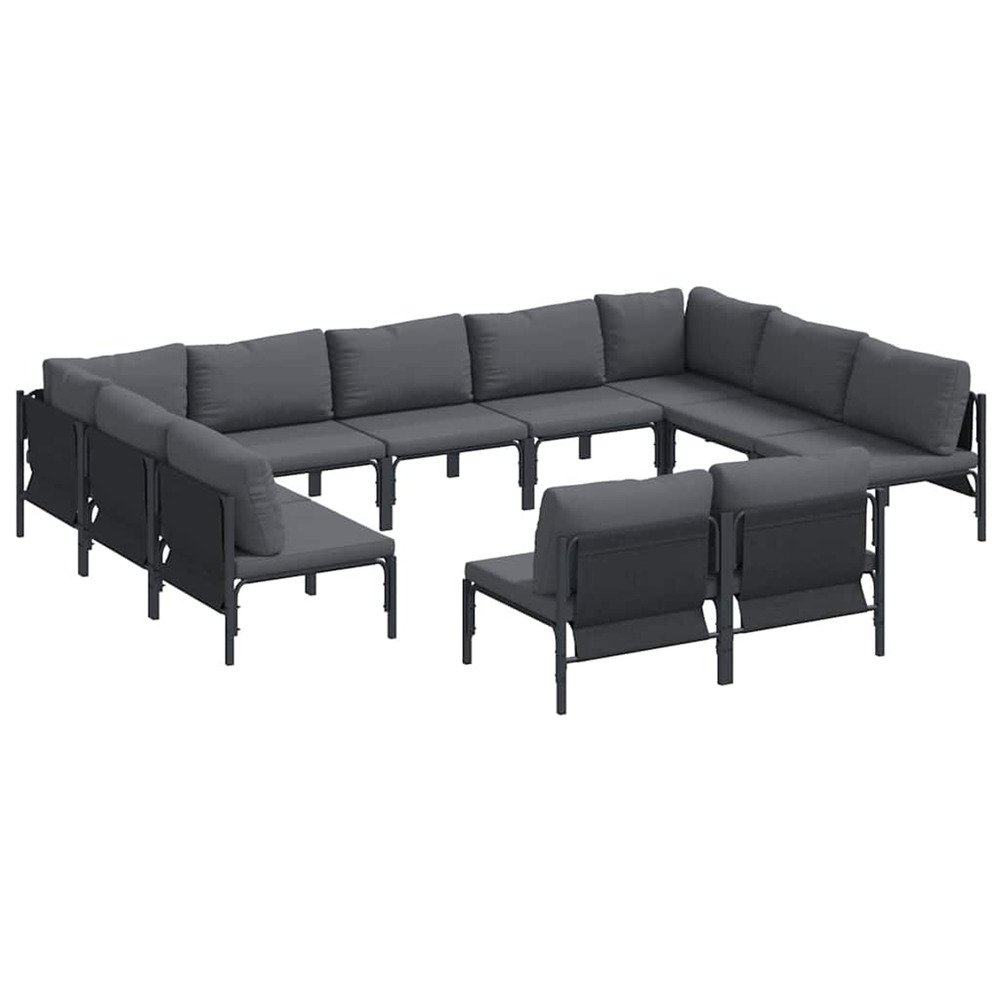Ensemble de canapé de jardin avec coussin 11 pcs noir acier