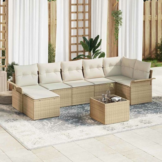 Ensemble de canapé de jardin 8 pcs beige poly rotin
