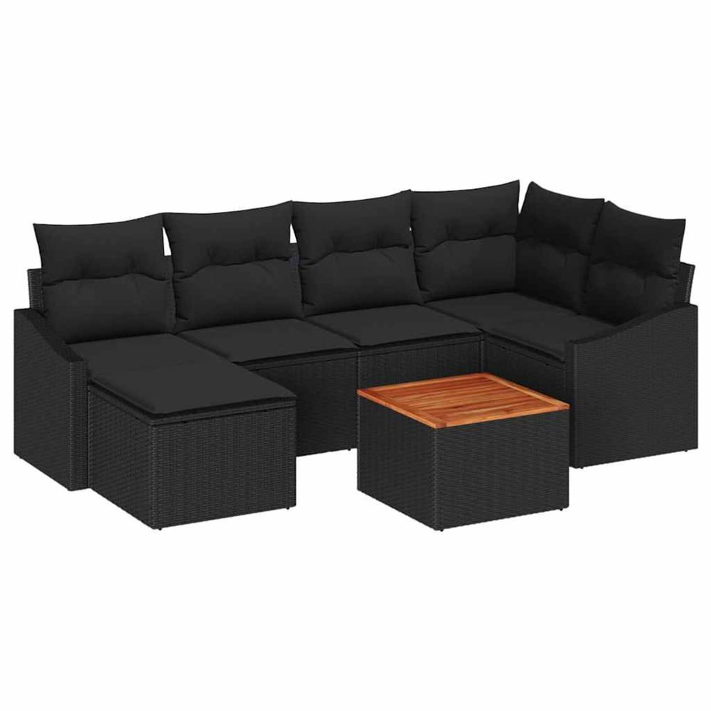Ensemble de canapé de jardin 7 pc noir polyrotin
