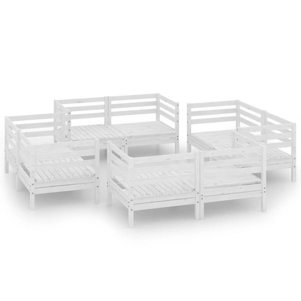 Salon de jardin 8 pcs blanc bois de pin massif