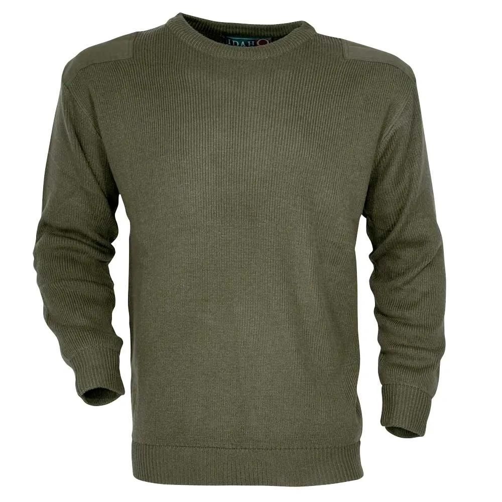 Pull commando kaki 100% acrylique col rond renforts épaules