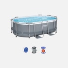 Kit piscine complet bestway – spinelle grise – piscine ovale tubulaire 3x2 m. Pompe de filtration et kit de réparation inclus