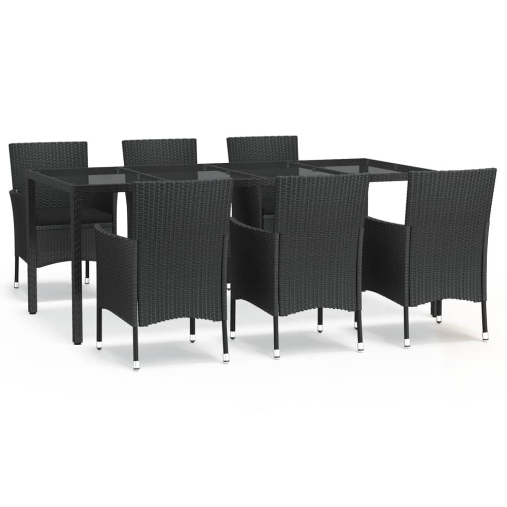 Ensemble à manger de jardin coussins 7pcs noir résine tressée