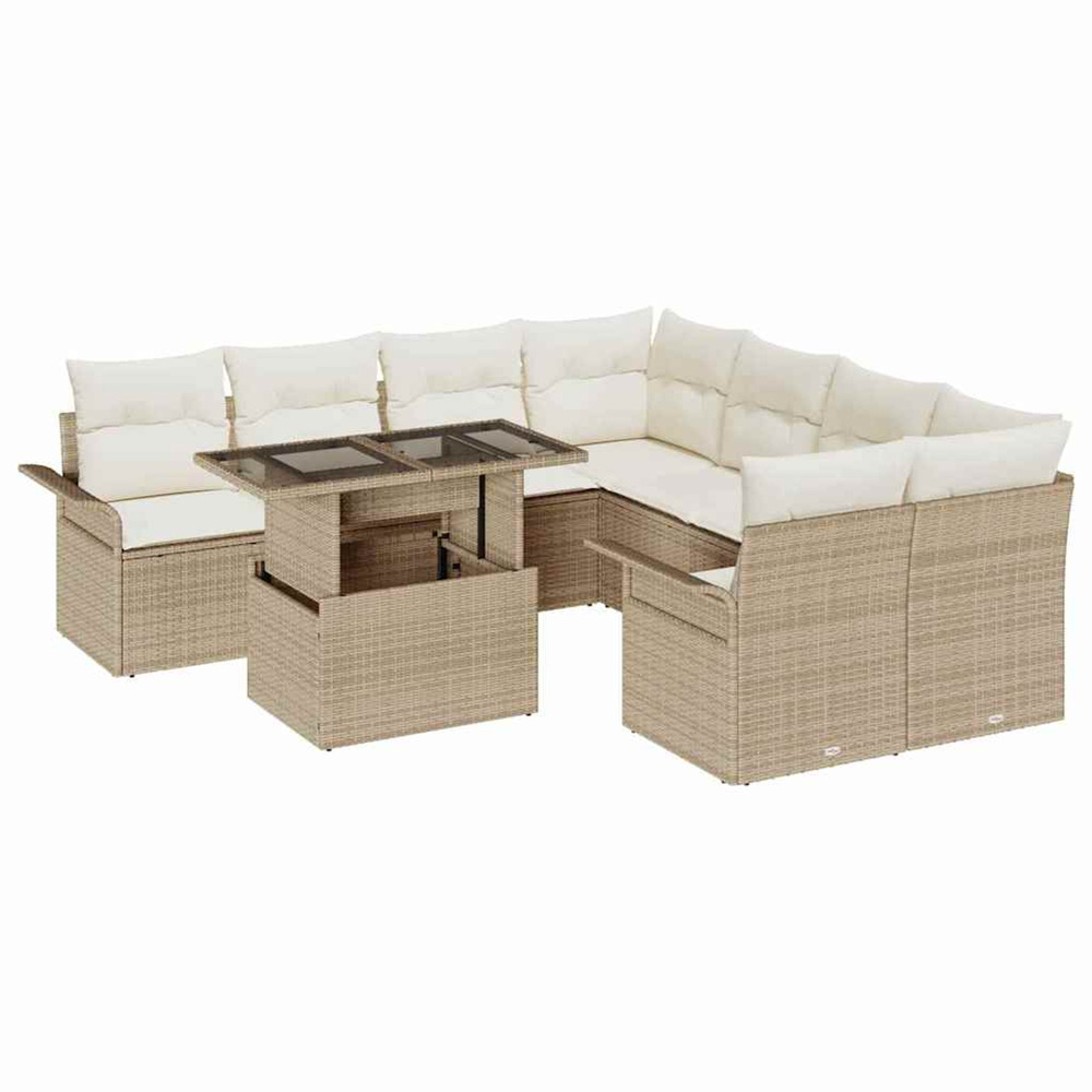 Ensemble de canapé de jardin 9 pcs beige poly rattan