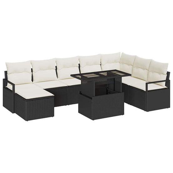 Ensemble de canapé de jardin avec coussin 9 pcs noir et crème