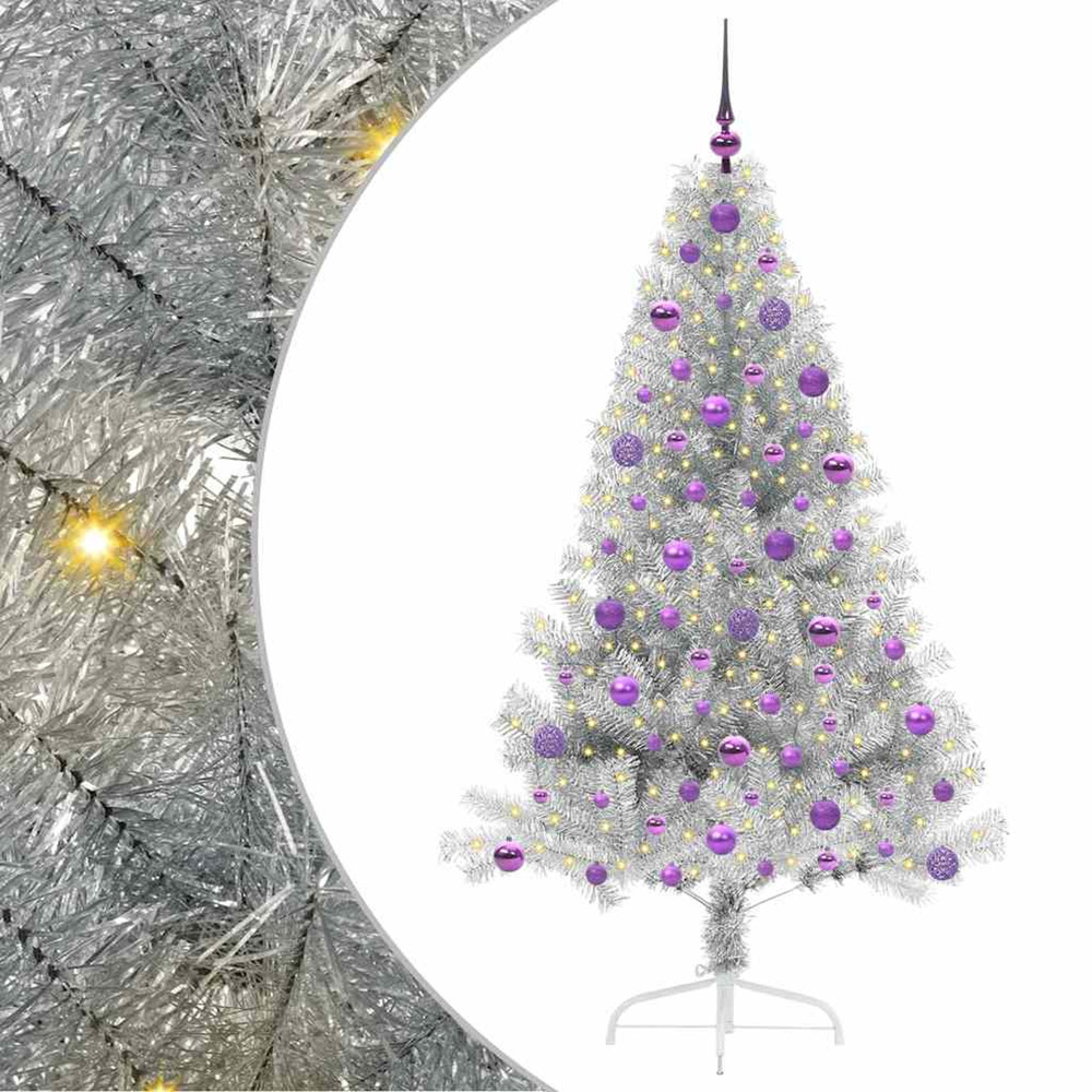 Sapin de noël artificiel pré-éclairé argent 180 cm pet