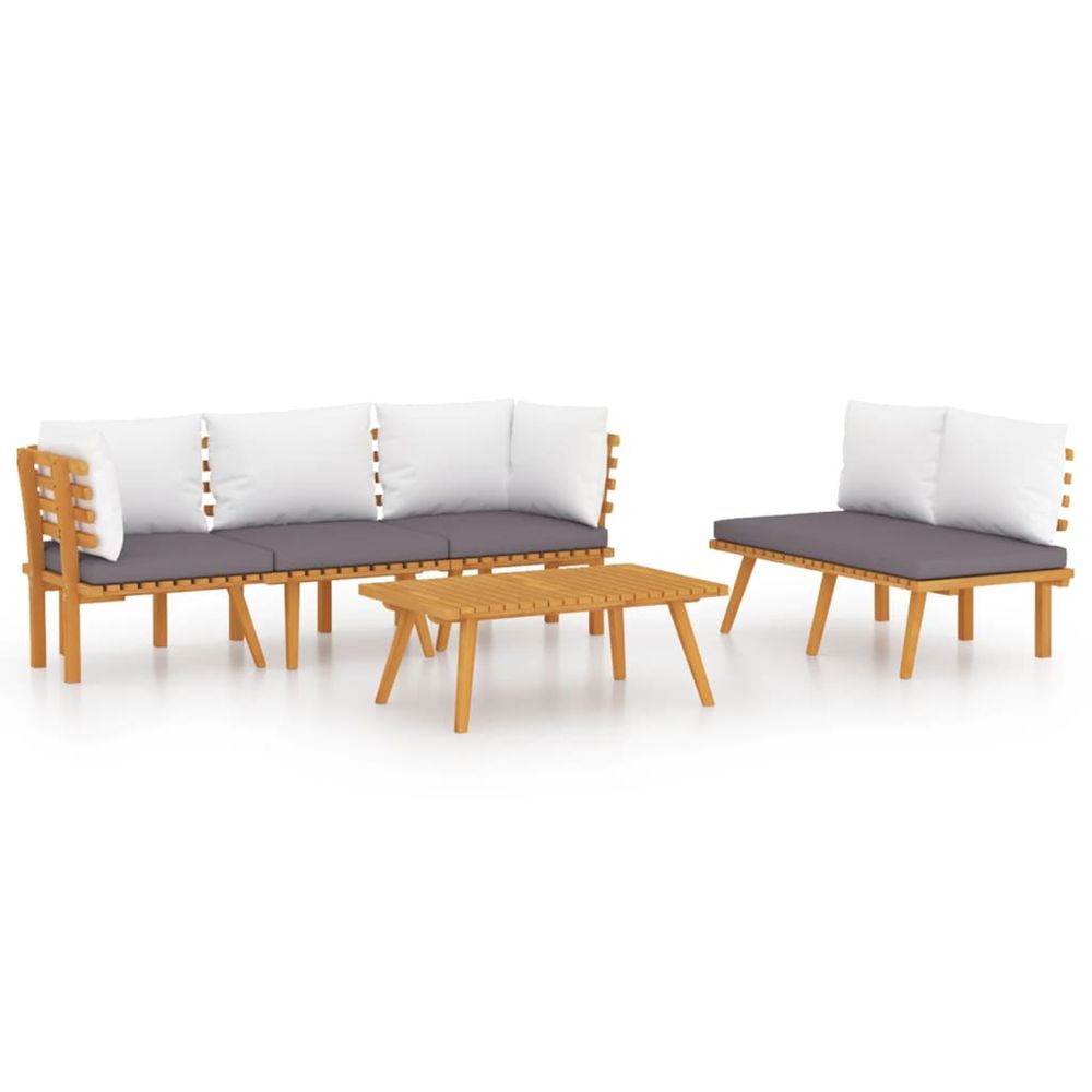 Salon de jardin 5 pcs avec coussins bois d'acacia solide