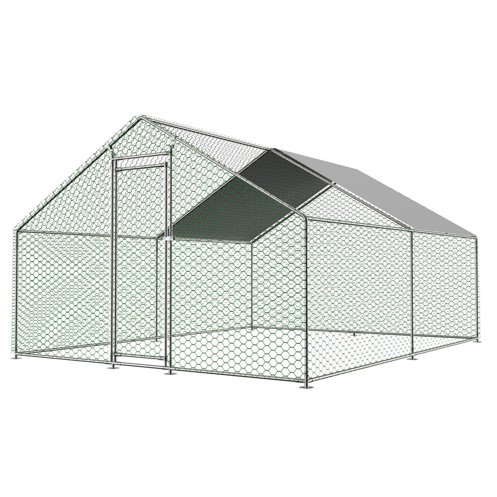 Enclos poulailler volière extérieure acier galvanisé pour poules avec bâche imperméable 3x4x2m argent