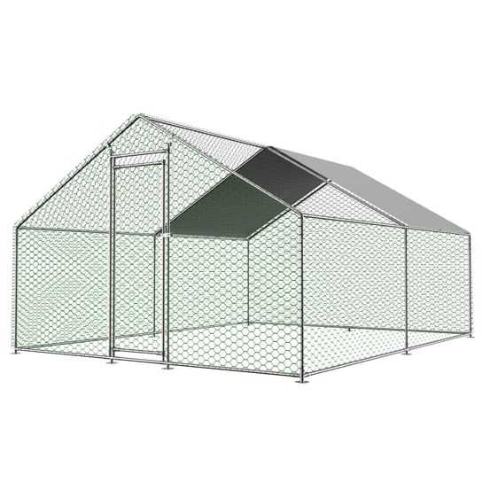 Enclos poulailler volière extérieure acier galvanisé pour poules avec bâche imperméable 3x4x2m argent
