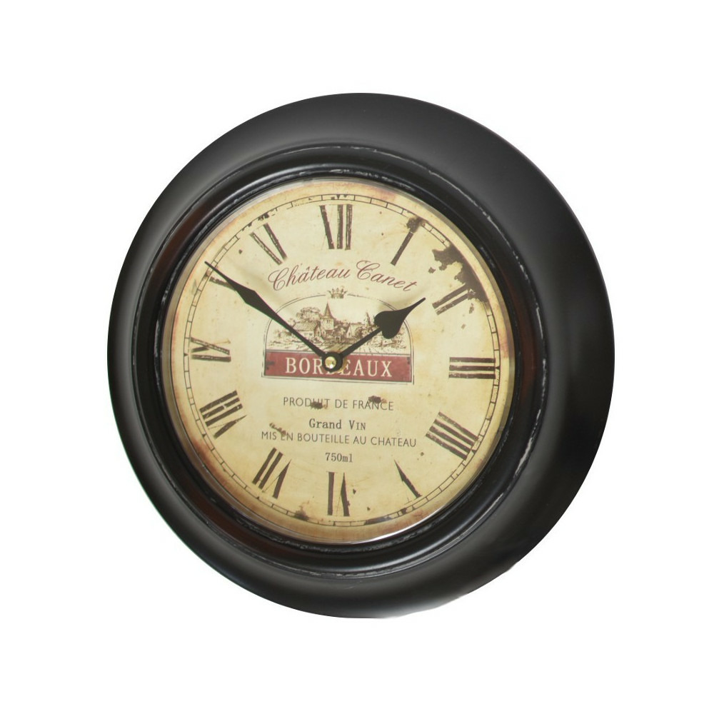 Horloge murale décorative vintage ancien salon métal noir beige 33cm