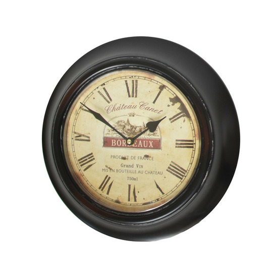 Horloge murale décorative vintage ancien salon métal noir beige 33cm