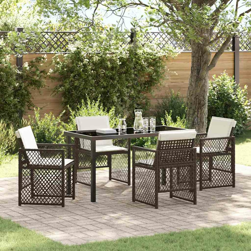Ensemble de salle à manger pour jardin 5 pcs marron polyrotin