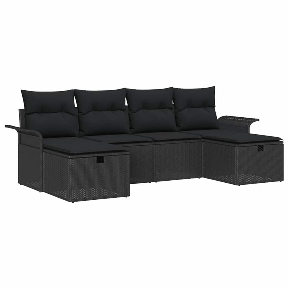 Ensemble de canapé de jardin avec coussin 6 pcs noir poly rotin