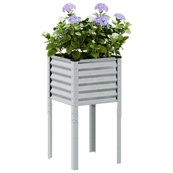 Jardinière haute carrée acier galvanisé balcon terrasse 45cm argenté