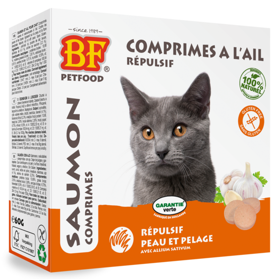 Comprimés répulsifs parasites au saumon pur chat, 60g/100p