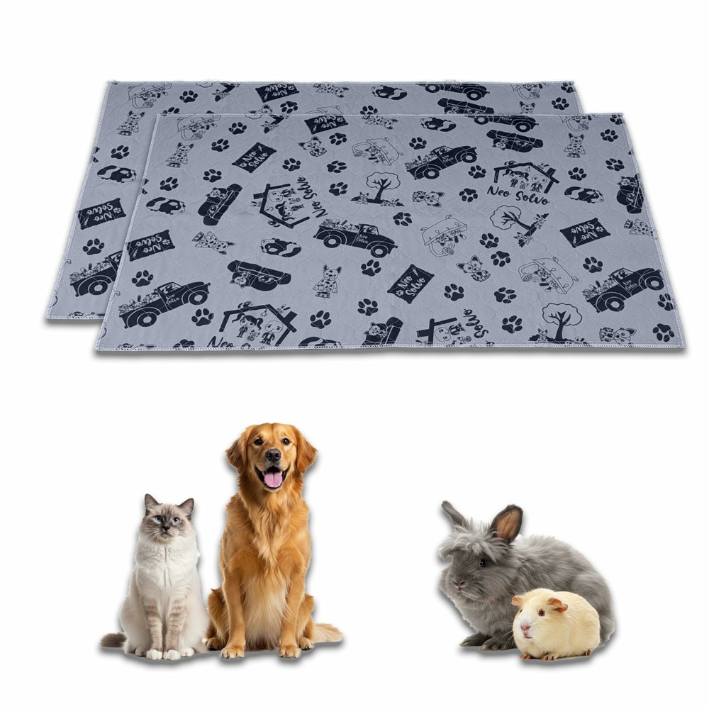 Lot de 2 tapis absorbant et antidérapant - 60 x 50 cm - gris - lavable en machine - pour chien, chat, lapin, cochon d'inde