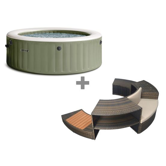Pack spa gonflable purespa olive rond bulles 6 places + ensemble mobilier