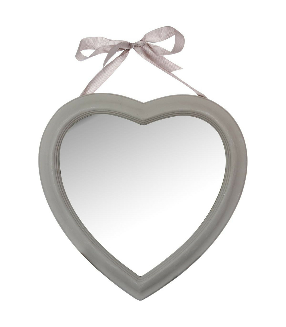 Miroir mural coeur en bois avec ruban 40 x 40 cm
